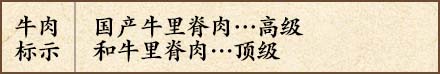 牛肉标示　国产牛里脊肉…高级　和牛里脊肉…顶级